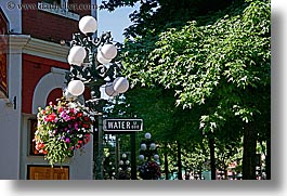 canada, flowers, gastown, horizontal, lamp posts, vancouver, photograph