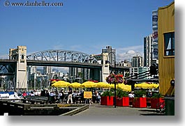bridge, cafes, canada, granville island, horizontal, vancouver, photograph