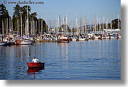 canada, harbor, horizontal, men, motorboat, red, vancouver, photograph