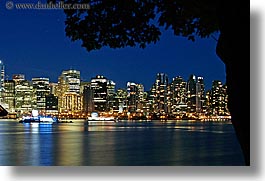 canada, cityscapes, horizontal, long exposure, nite, trees, vancouver, water, photograph