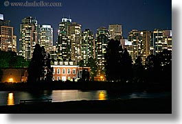 canada, cityscapes, horizontal, houses, long exposure, nite, vancouver, water, photograph
