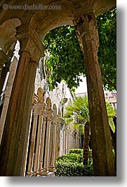 architectures, archways, cloisters, croatia, dubrovnik, europe, franciscan, monastery, monestaries, vertical, photograph
