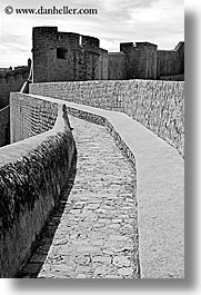 black and white, city wall, croatia, dubrovnik, europe, fortress, stones, vertical, walk, walls, photograph