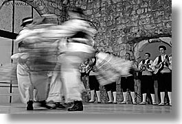 black and white, croatia, dancing, dubrovnik, europe, folk dancing, groups, horizontal, motion blur, people, photograph