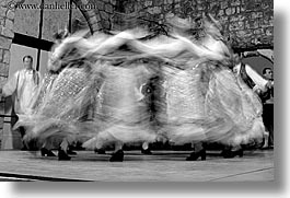 black and white, croatia, dancing, dubrovnik, europe, folk dancing, groups, horizontal, motion blur, people, slow exposure, photograph