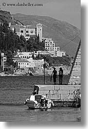 black and white, boats, croatia, dubrovnik, europe, harbor, vertical, walk, womens, photograph