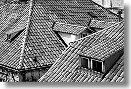 black and white, croatia, dubrovnik, europe, horizontal, rooftops, town view, windows, photograph