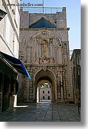 arches, archways, croatia, europe, korcula, relief, under, vertical, photograph