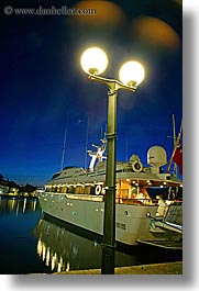boats, croatia, europe, korcula, lamp posts, long exposure, nite, vertical, photograph