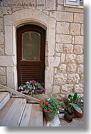 croatia, doors, europe, flowers, korcula, vertical, windows, photograph