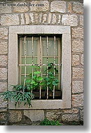 barred, croatia, europe, korcula, plants, vertical, windows, photograph