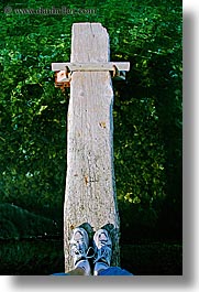 croatia, europe, feet, korcula, over, planks, vertical, water, photograph