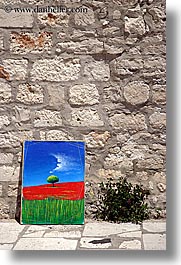 croatia, europe, korcula, paintings, stones, vertical, walls, photograph