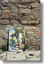 croatia, europe, korcula, paintings, stones, vertical, walls, photograph