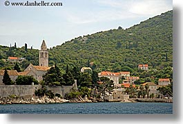 churches, croatia, europe, horizontal, lopud, shoreline, photograph