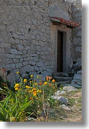 croatia, doors, europe, flowers, lubenice, vertical, photograph