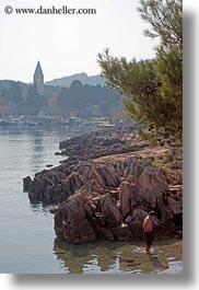 beaches, bell towers, coast, croatia, europe, mali losinj, people, vertical, photograph