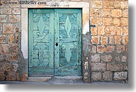 croatia, doors, doors & windows, europe, green, horizontal, milna, old, woods, photograph