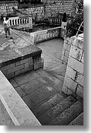 black and white, croatia, europe, milna, stairs, stones, vertical, photograph