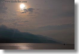 clouds, croatia, europe, hazy, hills, horizontal, mountains, nature, ocean, scenics, sun, photograph