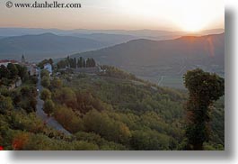 croatia, europe, hills, horizontal, houses, landscapes, motovun, nature, scenics, sky, sun, sunrise, photograph