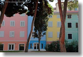 buildings, colorful, croatia, europe, horizontal, porec, trees, photograph