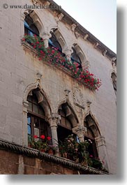 archways, croatia, europe, flowers, gothic, porec, structures, vertical, windows, photograph