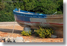 blues, boats, croatia, europe, flowers, horizontal, old, punta kriza, yellow, photograph