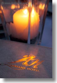 arbiana, arbiana hotel, candles, croatia, dusk, europe, hotels, menu, rab, vertical, photograph