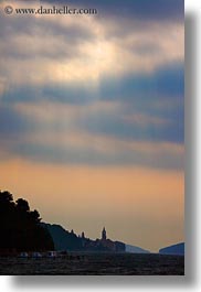 bell towers, blessed, buildings, churches, croatia, europe, glow, lights, rab, religious, st mary, st mary cathedral, structures, towers, vertical, photograph