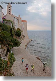 bell towers, buildings, churches, croatia, europe, rab, religious, st mary cathedral, structures, towers, vertical, walking, photograph