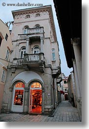 alleys, archways, buildings, croatia, europe, glow, lights, narrow, narrow streets, rab, streets, structures, vertical, photograph