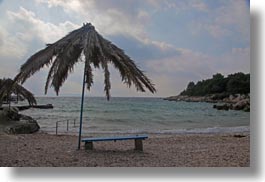 croatia, europe, horizontal, palm trees, rab, umbrellas, waves, photograph