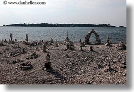 cairn, croatia, europe, horizontal, piles, rocks, rovinj, photograph