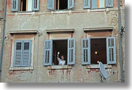 croatia, europe, from, horizontal, people, rovinj, waving, windows, womens, photograph