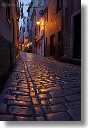 cobblestones, croatia, europe, lamp posts, materials, narrow streets, roads, rovinj, stones, streets, vertical, photograph