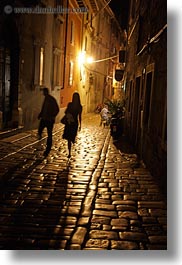 cobblestones, couples, croatia, europe, materials, narrow streets, rovinj, slow exposure, stones, streets, vertical, walking, photograph