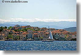 biograd, boats, cityscapes, croatia, europe, horizontal, mountains, ocean, sailboats, scenics, towns, water, photograph