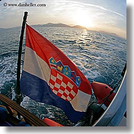 croatia, croatian, europe, fisheye, fisheye lens, flags, ocean, scenics, square format, sunsets, water, photograph