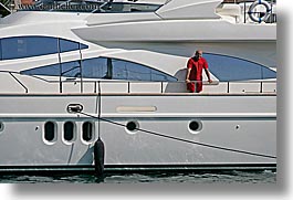 boats, croatia, europe, horizontal, men, red, scenics, white, photograph