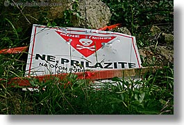 croatia, europe, horizontal, landmine, signs, sipan, warning, photograph