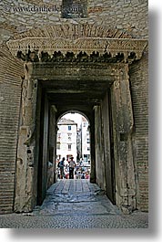 arches, croatia, diocletians palace, doors, europe, split, stones, vertical, photograph