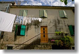 croatia, europe, hangings, horizontal, laundry, perspective, trogir, upview, photograph