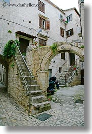 archways, croatia, europe, narrow streets, stairs, streets, trogir, vertical, photograph