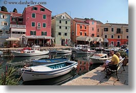 boats, buildings, colorful, colors, croatia, europe, harbor, horizontal, transportation, veli losinj, photograph