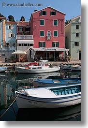 boats, buildings, colorful, colors, croatia, europe, harbor, transportation, veli losinj, vertical, photograph