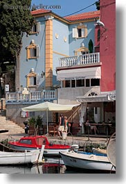 boats, buildings, colorful, colors, croatia, europe, harbor, transportation, veli losinj, vertical, photograph
