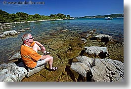 croatia, europe, horizontal, men, people, richard, richard bell, rocks, water, photograph