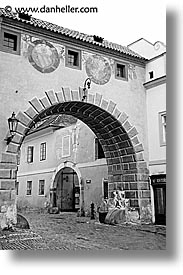 arches, black and white, cesky krumlov, czech republic, europe, krumlov, vertical, photograph