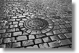 black and white, cesky krumlov, czech republic, europe, horizontal, krumlov, manholes, photograph